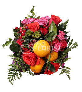 New Year Fantasy. A beautiful arrangement of flowers and oranges will fill the room with the scent of holiday on New Year&#39;s Eve